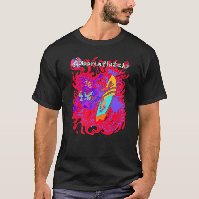 Robot Surfing Psychedelic Surfboard T-Shirt (Front)