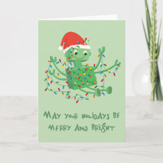Robot Tangled up in Christmas Lights Holiday Card