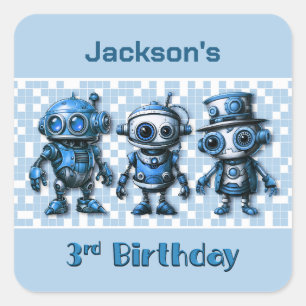Robot Theme 3rd Birthday Invitation Envelope Seals