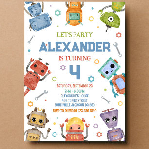 Robot Theme Boy Birthday Invitation