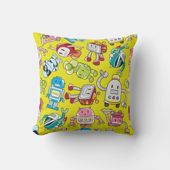 Robot Theme: Colourful Seamless Pattern. Cushion (Front)