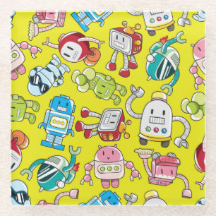 Robot Theme: Colourful Seamless Pattern. Glass Coaster