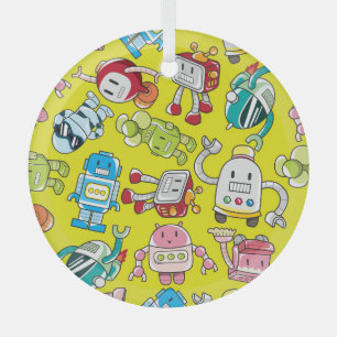 Robot Theme: Colourful Seamless Pattern. Glass Tree Decoration