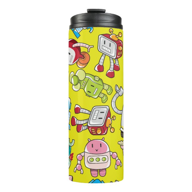 Robot Theme: Colourful Seamless Pattern. Thermal Tumbler (Front)