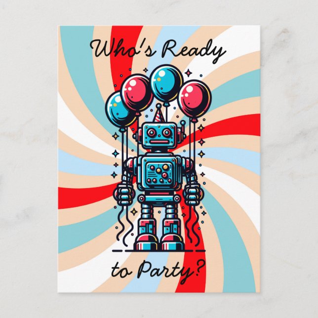 Robot Themed Boy's Birthday Postcard (Front)