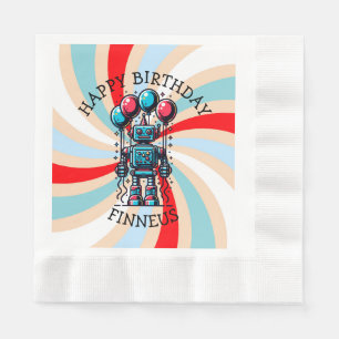 Robot Themed Boy's Happy Birthday Napkin
