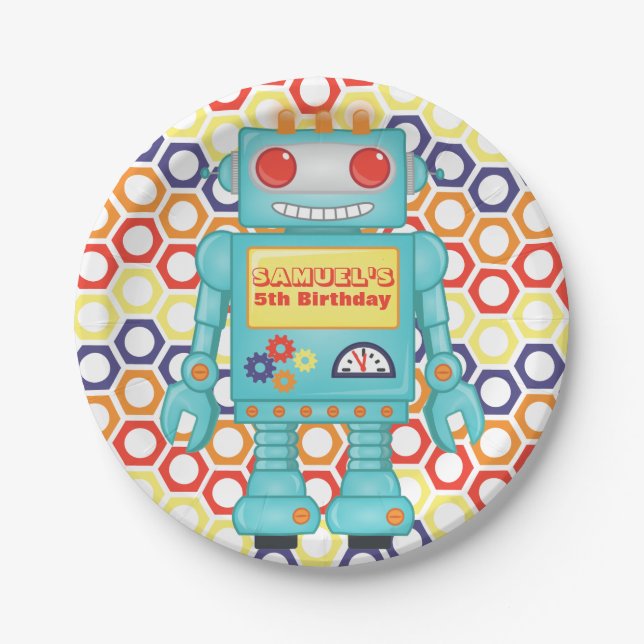 Robot Themed Party Paper Plate (Front)