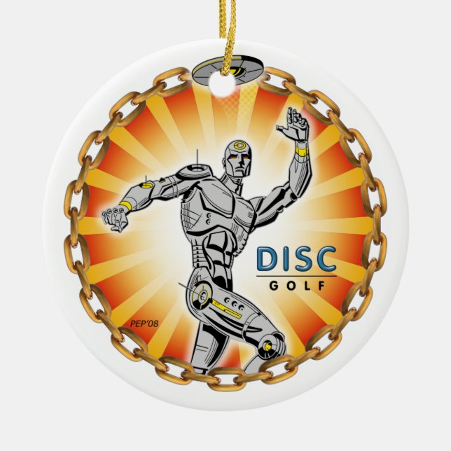 Robot Thrower #2 Ceramic Tree Decoration (Front)