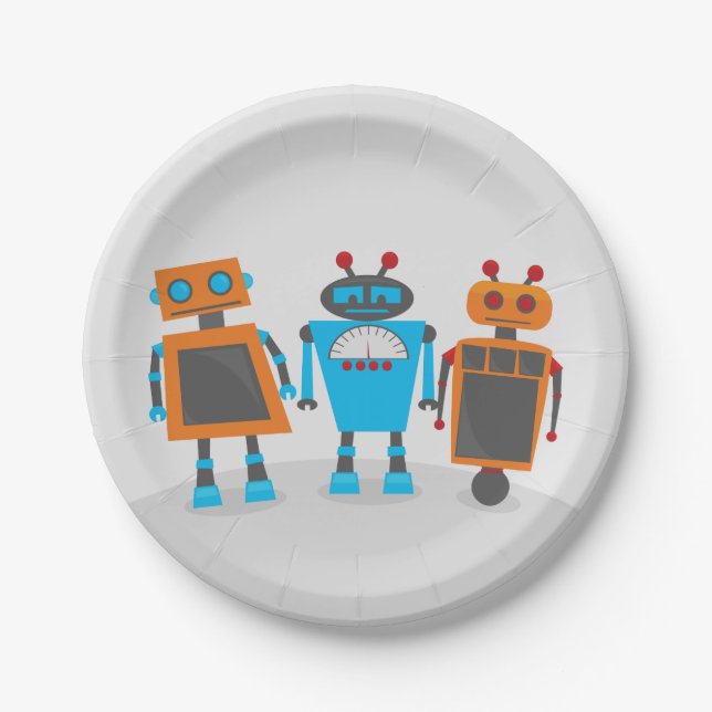 Robot Trio Party Paper Plate (Front)