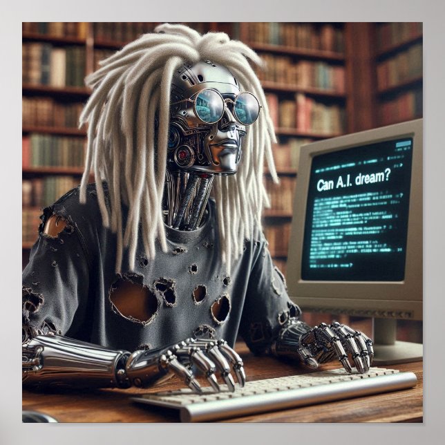 Robot Types at Keyboard Poster (Front)