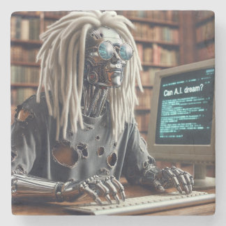 Robot Types at Keyboard Stone Coaster