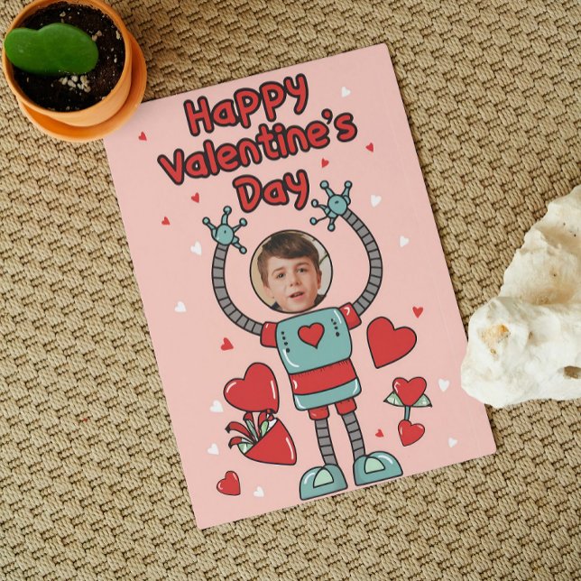 Robot Valentines Day Photo Classroom Holiday Card (valentines day boy gift, valentine dai card kids, valentines day school gifts, valentines day cards)