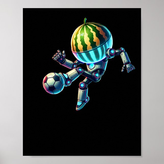 Robot Watermelon Head Soccer Footll Dribbling Kick Poster (Front)