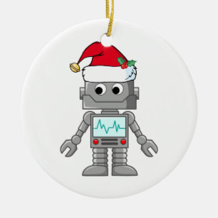 Robot Wearing Santa Hat Ceramic Tree Decoration