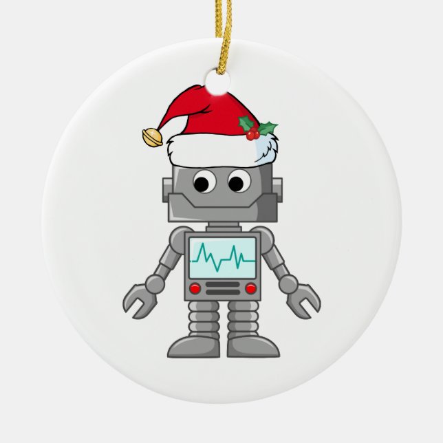 Robot Wearing Santa Hat Ceramic Tree Decoration (Front)