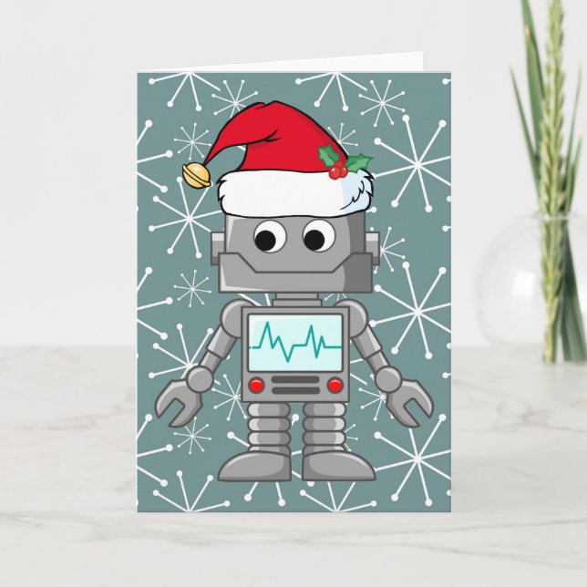 Robot Wearing Santa Hat Holiday Card (Front)