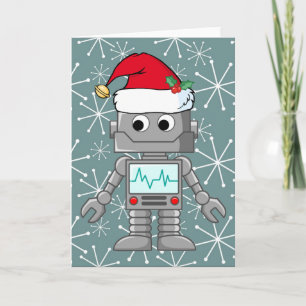 Robot Wearing Santa Hat Holiday Card
