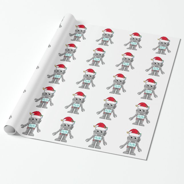 Robot Wearing Santa Hat Wrapping Paper (Unrolled)