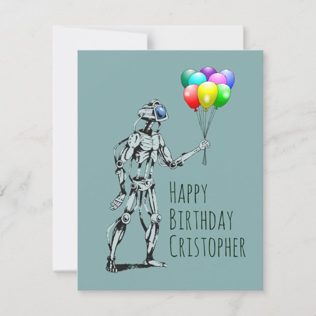 Robot with Balloons Birthday Card (Front)