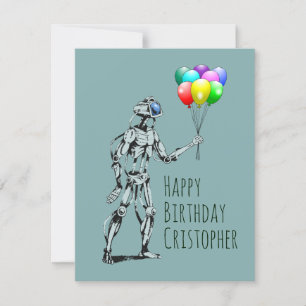 Robot with Balloons Birthday Card