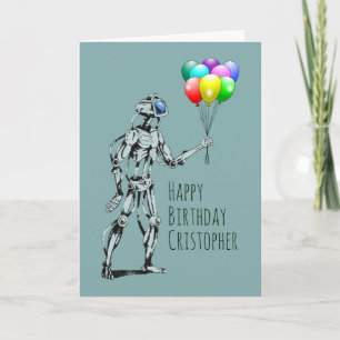 Robot with Balloons Birthday Card