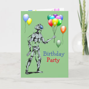 Robot with Balloons Birthday Invitation