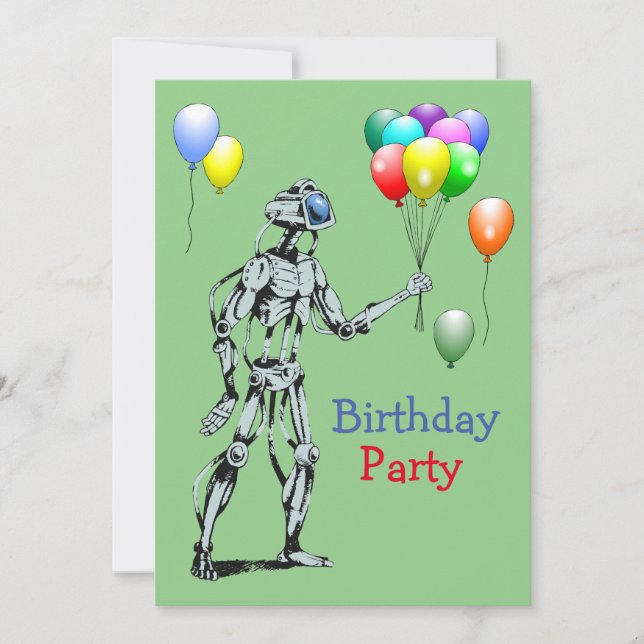 Robot with Balloons Birthday Invitation (Front)