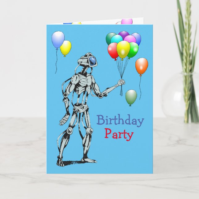 Robot with Balloons Birthday Invitation (Front)