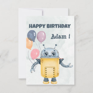Robot with balloons Happy Birthday Greeting Card
