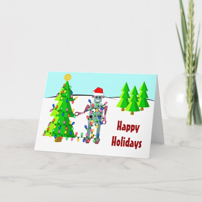 Robot with Christmas Lights Holiday Card (Front)