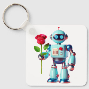 Robot with Rose Key Ring