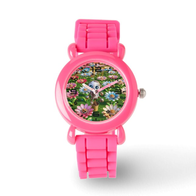 Robotic Flowers Pink Kids Watch (Front)