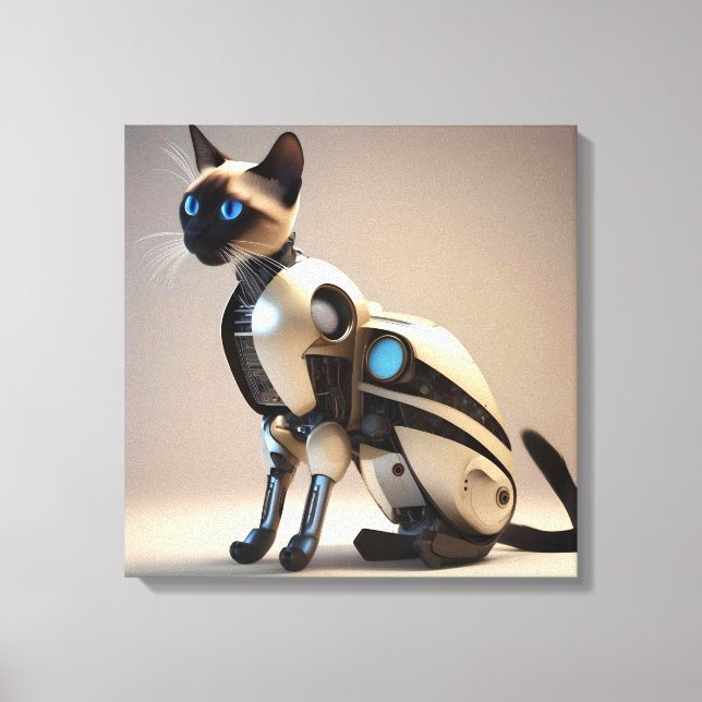 Robotic Siamese Cat Stretched Canvas Print (Front)
