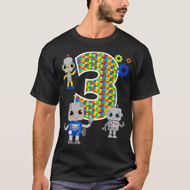 Robotics Engineer 3rd Birthday STEM Party 3 Year O T-Shirt (Front)