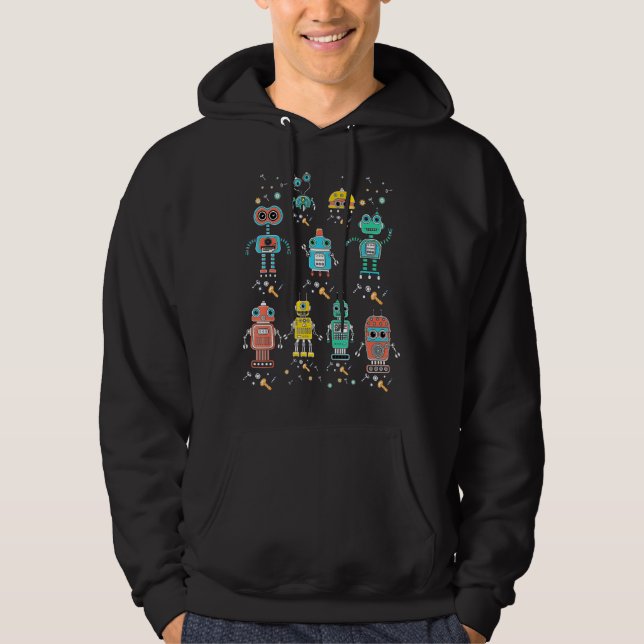 Robotics Engineering Cute Retro Colourful Robot Co Hoodie (Front)