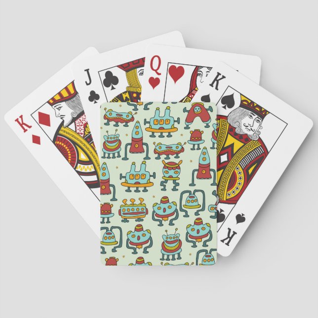 Robots Aliens Vintage Pattern Illustration Playing Cards (Back)