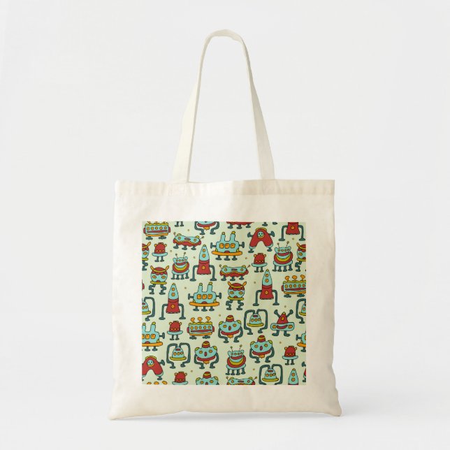 Robots Aliens Vintage Pattern Illustration Tote Bag (Front)