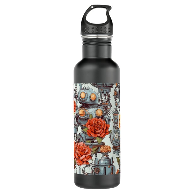Robots and Bright Flowers 710 Ml Water Bottle (Front)