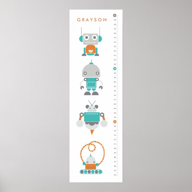 Robots Childrens Custom Growth Height Chart - Art (Front)