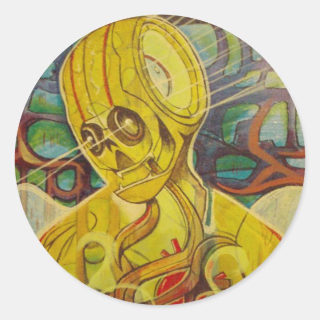 robots classic round sticker (Front)