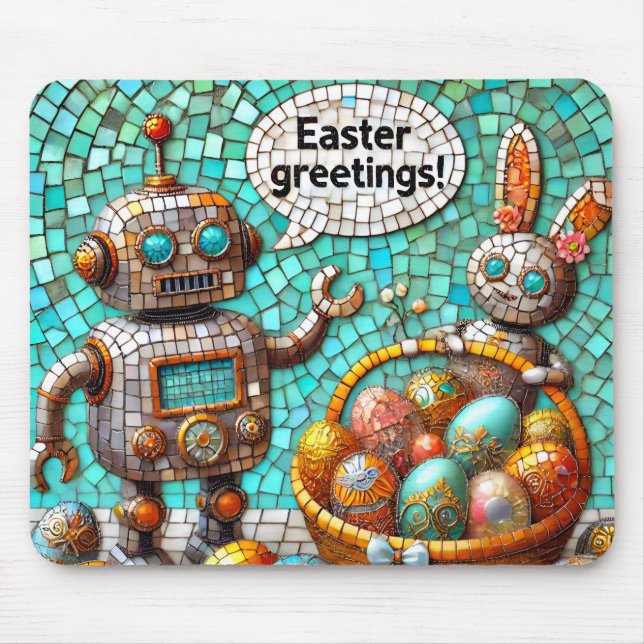 ROBOT'S EASTER GREETINGS Bunny Eggs ~  Mouse Mat (Front)