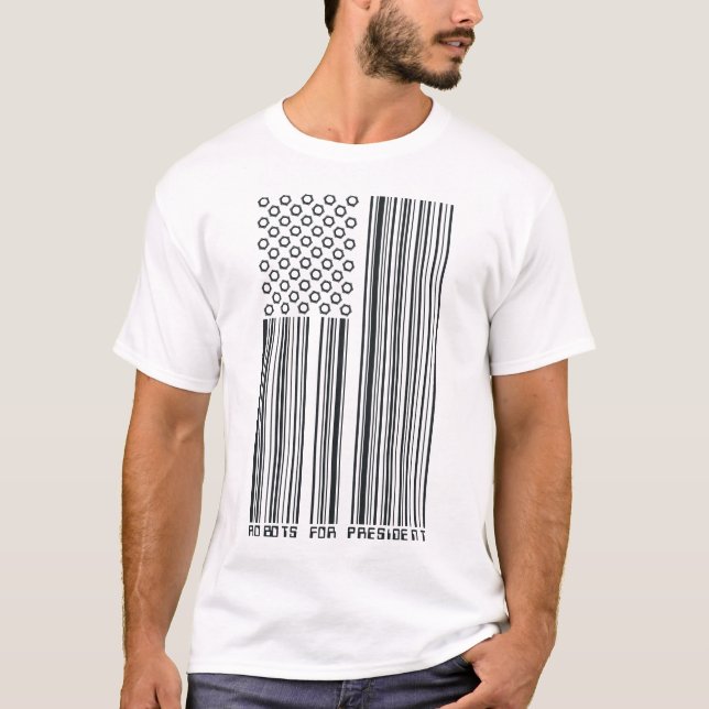 Robots For President (barcode flag) T-Shirt (Front)