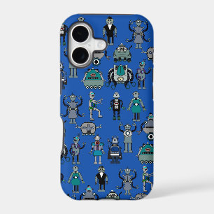 Robots! Geek Vintage Retro Robots on Blue