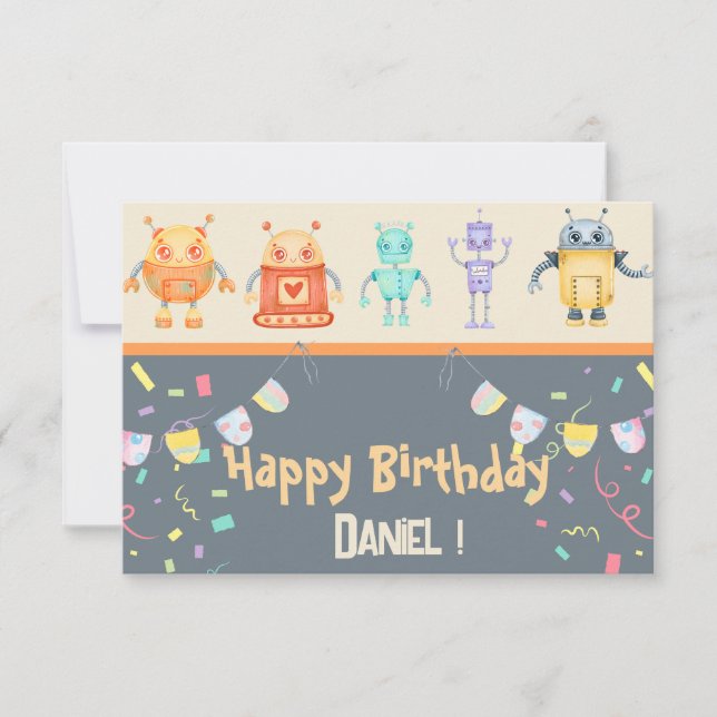 Robots Happy Birthday Greeting Card (Front)