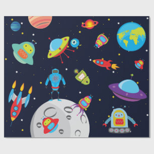 Robots in Outer Space (Large Image) Wrapping Paper