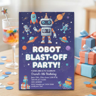 Robots in Space 8th Birthday Party Invitation