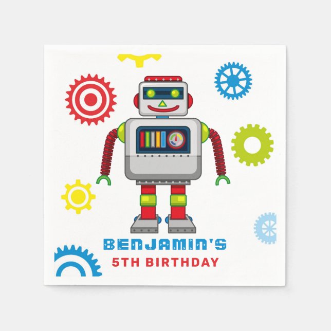 Robots Kids Birthday Party Napkins (Front)