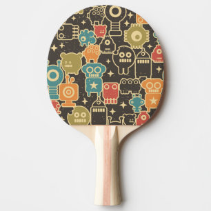 Robots on brown ping pong paddle