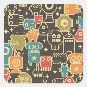 Robots on brown square sticker