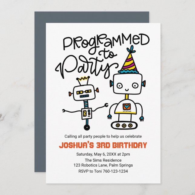 Robots, Programmed to Party Invitation (Front/Back)